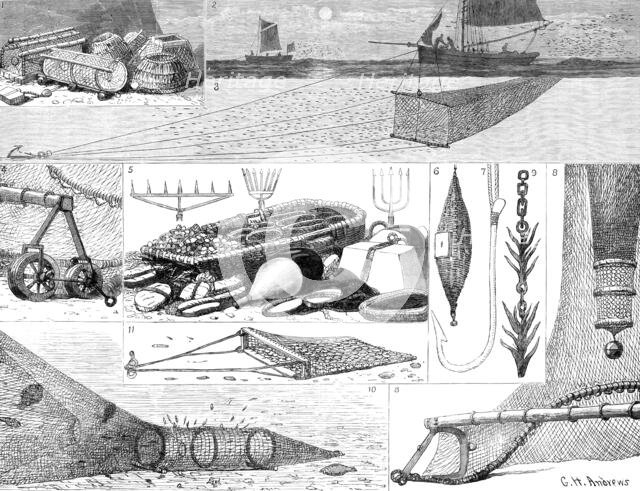 The International Fisheries Exhibition: articles of fishing gear, 1883. Creator: Unknown.