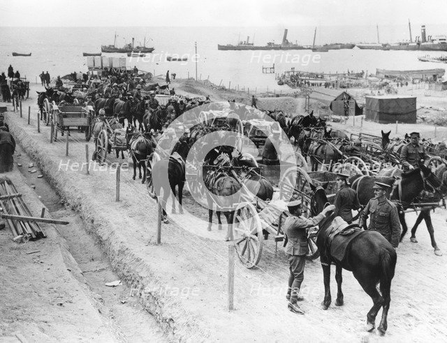 Horse drawn transportation, Allied operations in the Dardanelles, Turkey, 1915-1916. Artist: Unknown