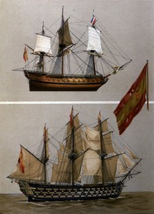 Vessels 'Rayo' and 'Santa Ana' with the insignia flag of Admiral Gravina, who took part in the Ba…