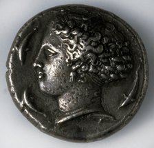 Silver tetradrachma from Syracuse (obverse: a goddess with dolphins), 5th-4th century BC. Artist: Unknown