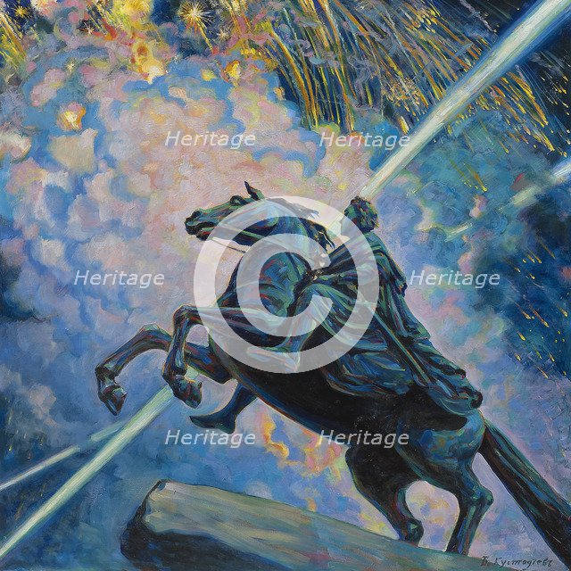 Fireworks. The Bronze Horseman. Artist: Kustodiev, Boris Michaylovich (1878-1927)