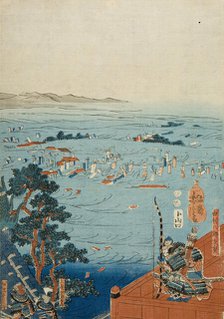 Yasuhiro Surveying his Army being Washed Away (image 1 of 3), c1850. Creator: Utagawa Yoshitora.