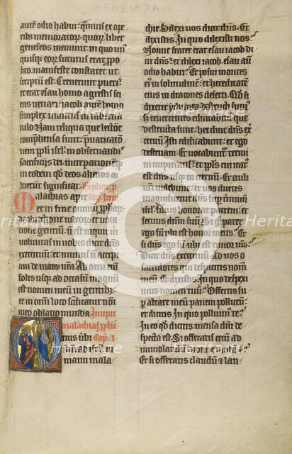 Initial O: Malachi Speaking to the Israelites; Marquette Bible, about 1270. Creator: Unknown.