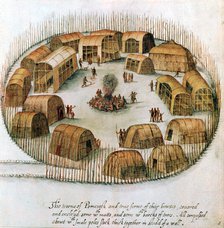 Native American Algonquin Indian village, 1585. Artist: Unknown