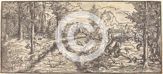 Stag Hunt in a Landscape, c. 1545/1555. Creator: Master H.W.G..