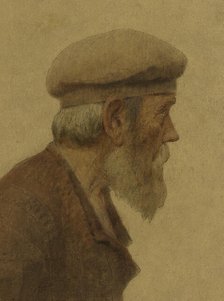 La Bouchée de pain : vieil homme de profil, coiffé d'un béret, mains dans les poches, c.1904. Creator: Fernand Pelez.