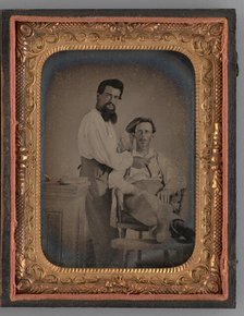 Untitled (Portrait of Two Men; a Barber and Client), 1863. Creator: Unknown.