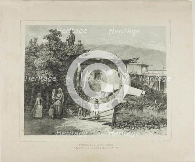 Tartar Peasants' Homes in the Village of Déré-Koui, near Yalta, Crimea, August 31, 1837, 1841. Creator: Auguste Raffet.