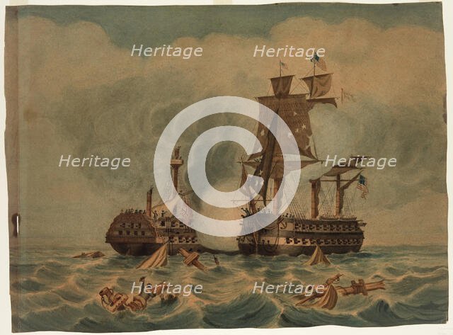 Naval Engagement between American and British Men-of-War, c1850. Creator: LA Briggs.