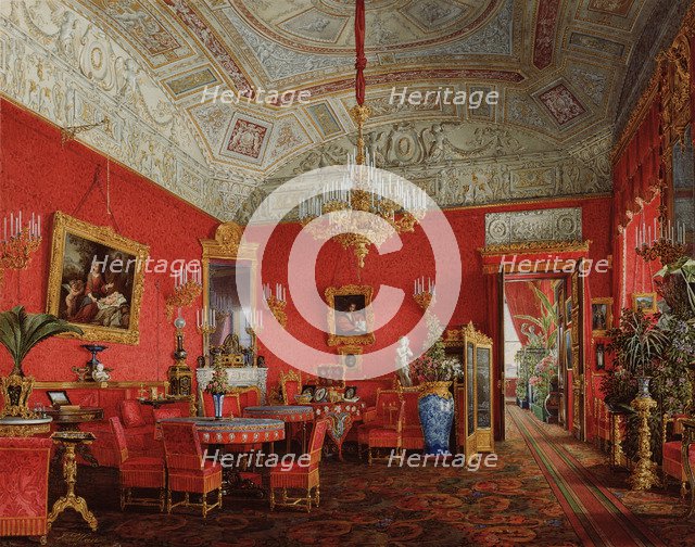 Interiors of the Winter Palace. The Large Drawing Room of Empress Alexandra Fyodorovna, 1858. Artist: Hau, Eduard (1807-1887)