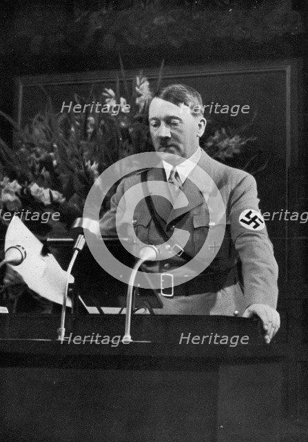 Adolf Hitler making a speech, Nuremberg, Germany, 1935. Artist: Unknown