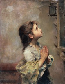 'Praying Girl', Italian painting of 19th century.  Artist: Roberto Ferruzzi