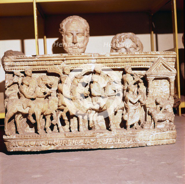Etruscan Sarcophagus of Funeral procession approaching a shrine. Artist: Unknown.
