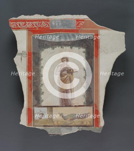 Fresco Depicting a Woman (Maenad?) Holding a Dish; Peacock and Fruit Below, A.D. 1-79. Creator: Unknown.