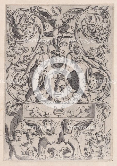 Ornamental Panel, ca. 1514-36. Creator: Agostino Veneziano.