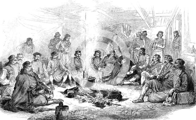 The War in the Herzegovina: Council of War at Peco Pavlovitch's Camp, from a sketch by..., 1876. Creator: Unknown.