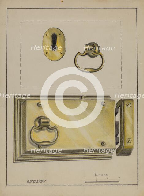 Lock Handle and Key Plate, c. 1936. Creator: Jack Staloff.