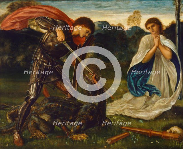 The fight: St George killing the dragon VI, 1866. Artist: Burne-Jones, Sir Edward Coley (1833-1898)