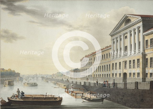 View of the Fontanka River from the Izmailovsky Bridge, 1820-1823. Artist: Yesakov, Yermolai Ivanovich (1791-1840)