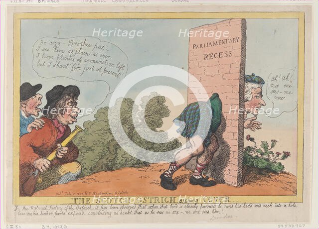 The Scotch Ostrich Seeking Cover, July 8, 1805., July 8, 1805. Creator: Thomas Rowlandson.