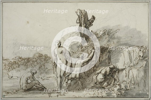 Bathing nymphs and cattle, c17th century. Creator: Anon.