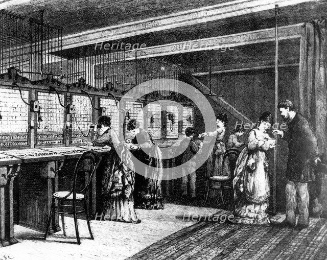 Telephone exchange, late 19th century. Artist: Unknown