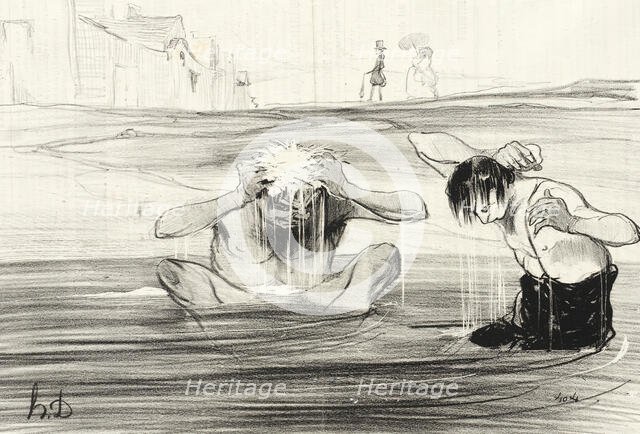 Attention, Gargouillet, v'là le bourgeois qui passe..., 1842. Creator: Honore Daumier.