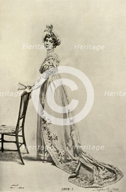 'Empire gown worn in Philadelphia, now in Memorial Hall', (1804), 1903, (1937). Creator: Sophie B Steel.