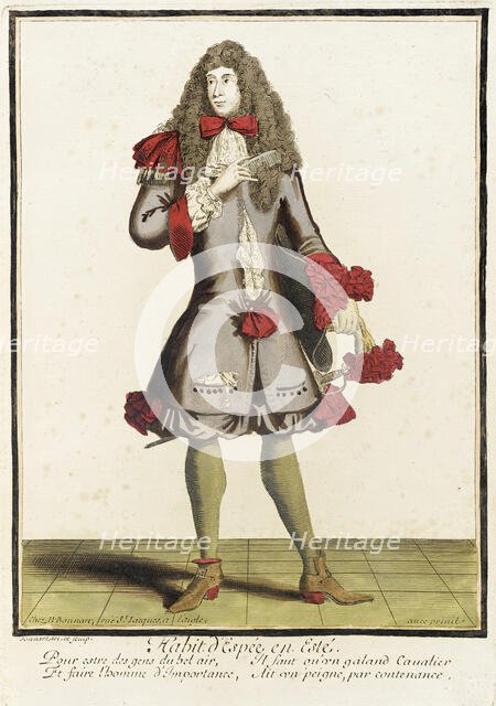 Recueil des modes de la cour de France, 'Habit d'Espée en Esté' (image 1 of 2), c1678. Creator: Nicolas Bonnart.