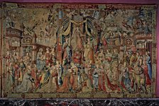 Honours'. 'Justice', tapestry 7: Core allegory centered on a throne and assisted by the Temperanc…