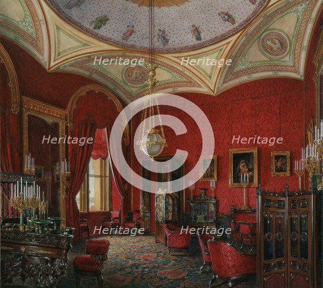 Interiors of the Winter Palace. The Study of Empress Alexandra Fyodorovna, Mid of the 19th cen.. Artist: Hau, Eduard (1807-1887)