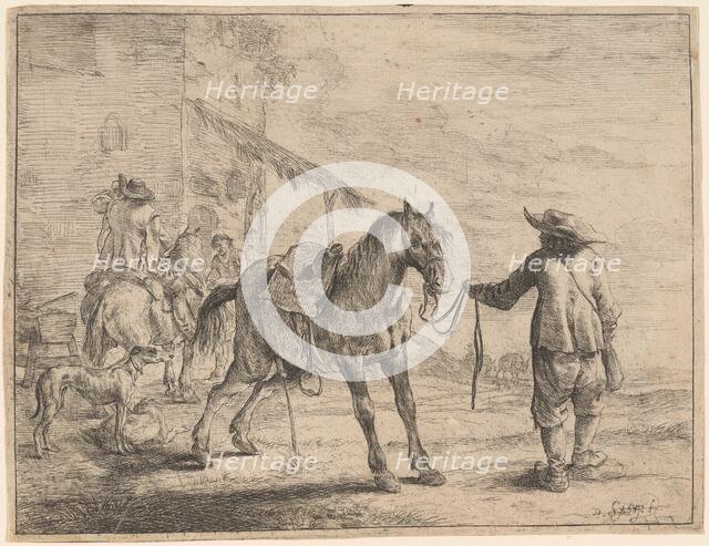 A Pissing Horse Held by a Man, 1651. Creator: Dirck Stoop.