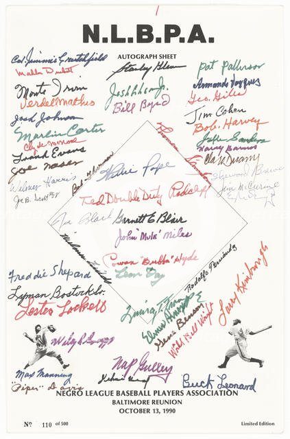 Autograph sheet from Negro League Baseball Players Association Reunion, October 13, 1990. Creator: Unknown.