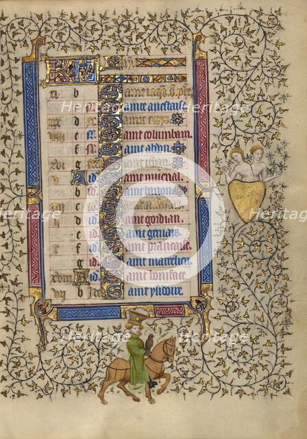 Calendar Page for May: Hawking: Gemini; Book of Hours, about 1410. Creator: Unknown.