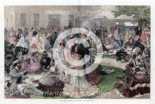 Luncheon time behind the grand stand, Ascot races, 1872. Artist: Unknown