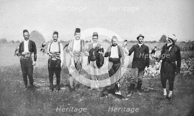 Bosnian falconers, 1912. Artist: F Topiq.