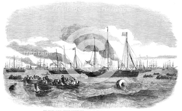The Grand Naval Review, at Spithead: Liberty-Men going on Shore - sketched by J. W. Carmichael, 1856 Creator: W Thomas.