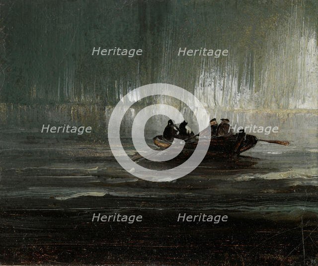 Northern Lights over Four Men in a Rowboat. Creator: Balke, Peder (1804-1887).