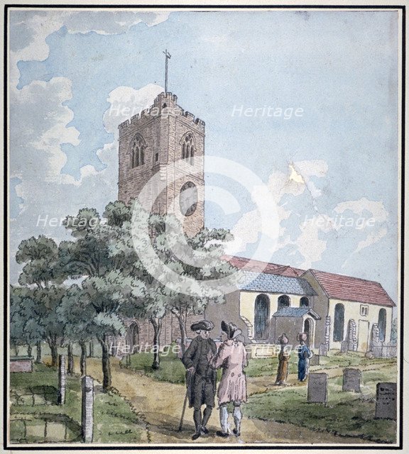 South-west view of All Saints Church, Fulham, London, c1790. Artist: Anon