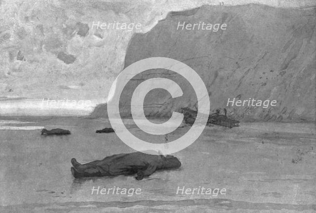 The End of a German Plane; An enemy plane, a twin-engine gotha..., 1917. Creator: Unknown.