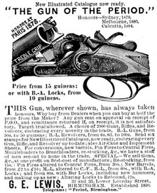 Advertisement for G. E. Lewis, gunmakers, 1895. Creator: Unknown.