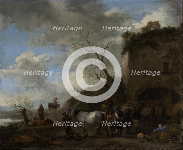 Riders at a Blacksmith's, c1650-1655. Creator: Philip Wouverman.