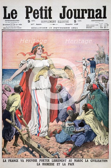 France providing civilisation, wealth and peace to Morocco, 19thy November 1911. Artist: Unknown