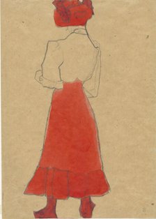 Woman with red skirt, c. 1909. Creator: Schiele, Egon (1890-1918).