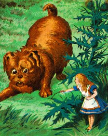 'Alice meets a very large puppy', c1900. Artist: Unknown.