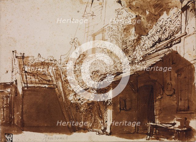 Farmhouse in Light and Shadow. Artist: Rembrandt van Rhijn (1606-1669)