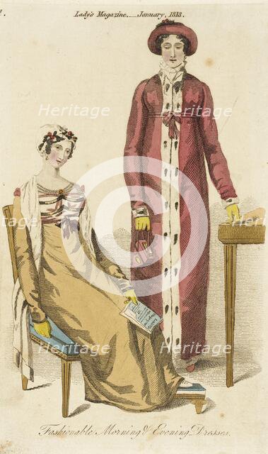 Fashion Plate (Fashionable Morning and Evening Dresses), 1 January 1813. Creator: Unknown.