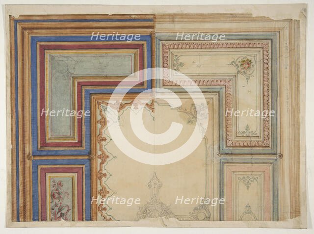 Two alternative designs for the painted decoration of a ceiling, 1830-97. Creators: Jules-Edmond-Charles Lachaise, Eugène-Pierre Gourdet.