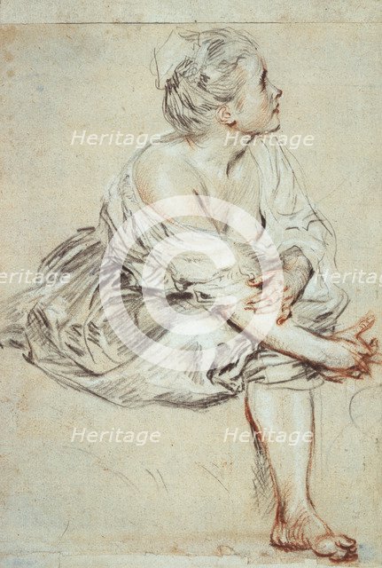'Woman sitting and turned towards the right', c1716. Artist: Jean-Antoine Watteau