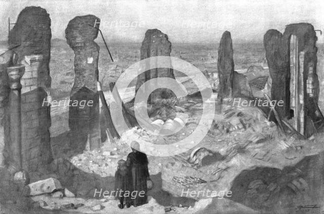 'Fantome de Ville; lens, vue du haut du tumulus forme par l'eglise effondree au milieu..., 1918. Creator: Lucien Jonas.